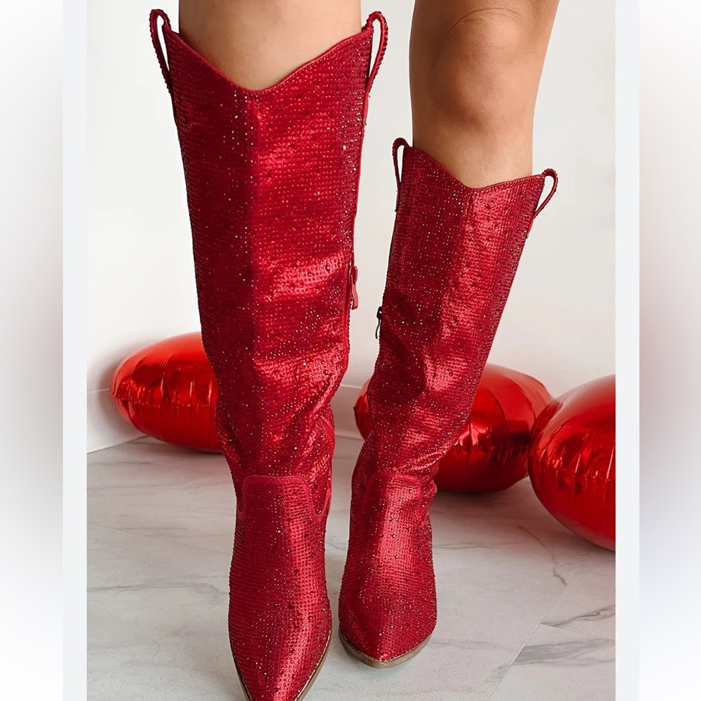 Elegant Red Knee-High Boots